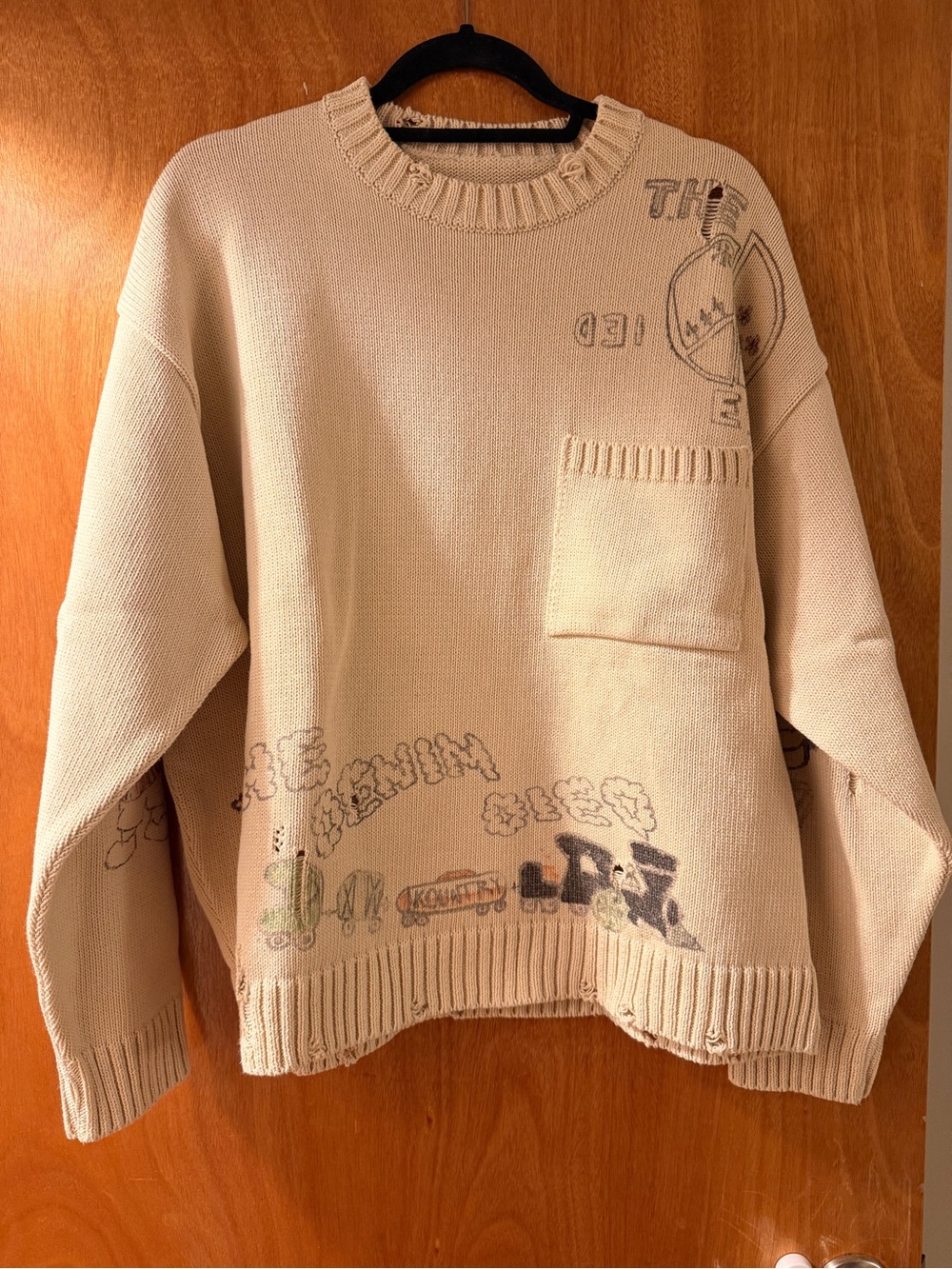 KAPITAL Distressed Printed Cotton Sweater